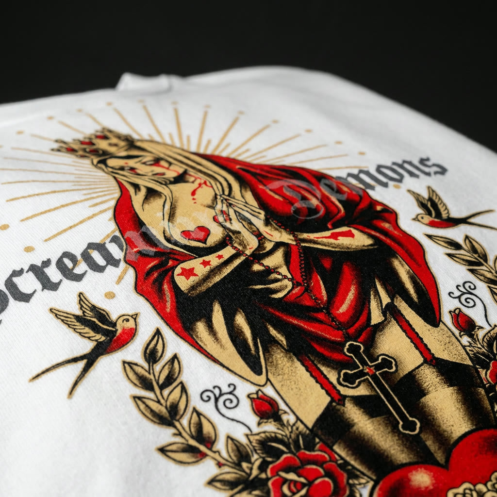 Close-up of the Screaming Demons print
