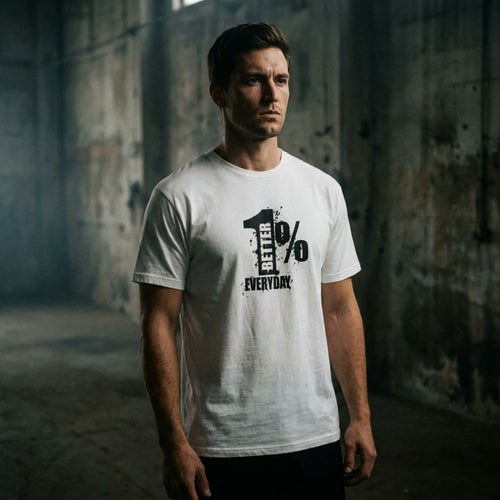 Model wearing the 1% Better Everyday softstyle tee