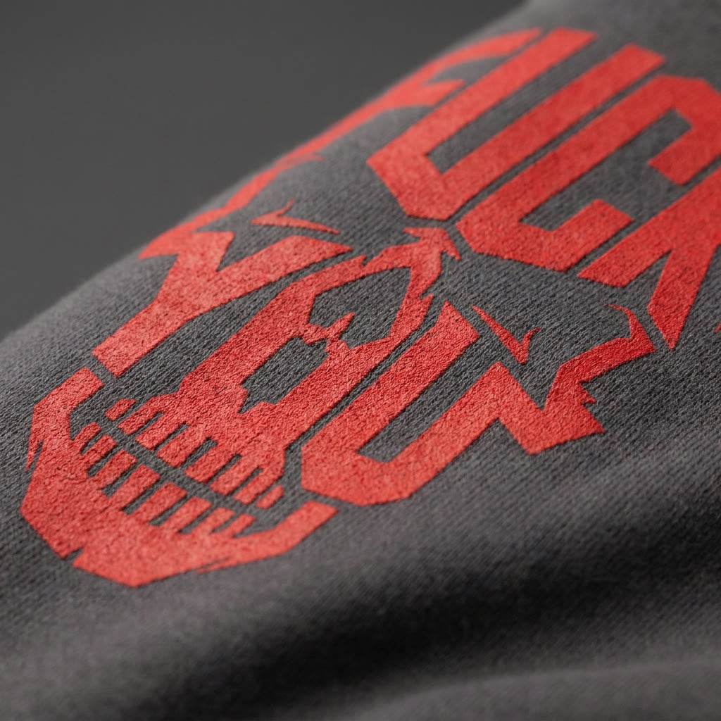Close-up of the skull graphic print