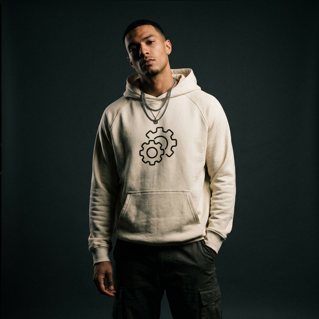 Built Different Gears Super Heavyweight Hoodie worn by model