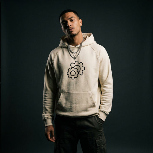 Built Different Gears Super Heavyweight Hoodie worn by model