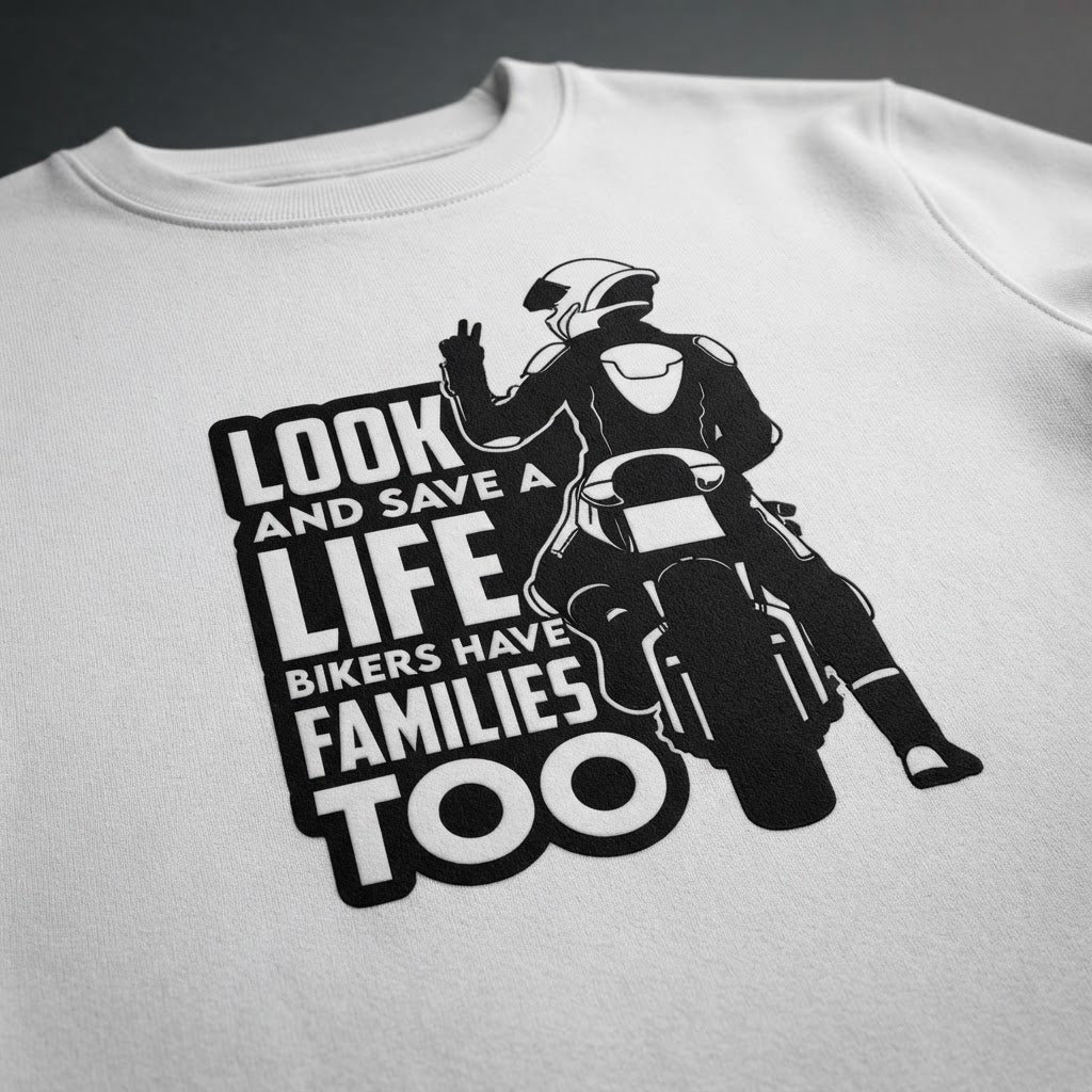 Look Twice, Save A Life Biker Eco Sweatshirt print detail