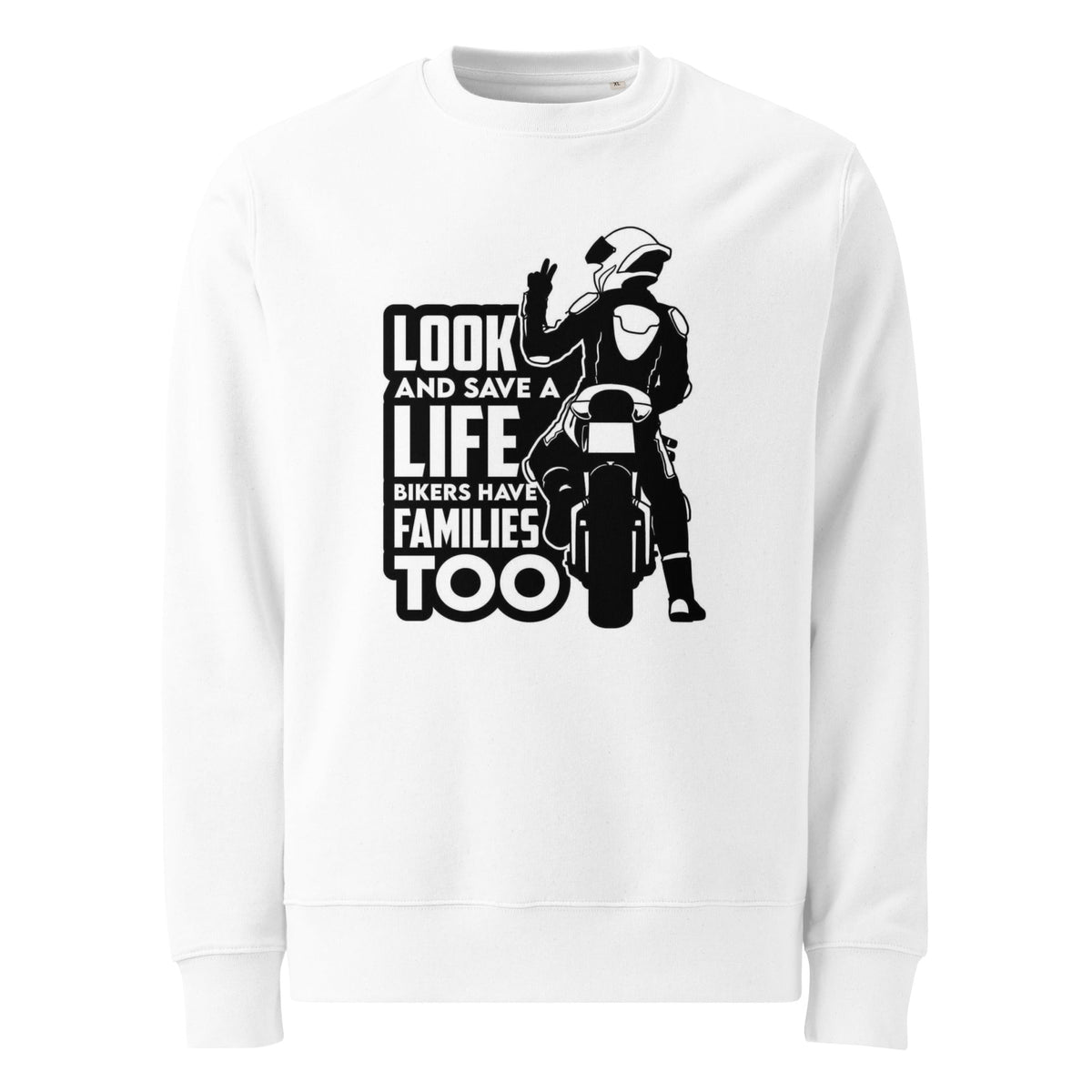 Look Twice, Save A Life Biker Eco Sweatshirt flat lay