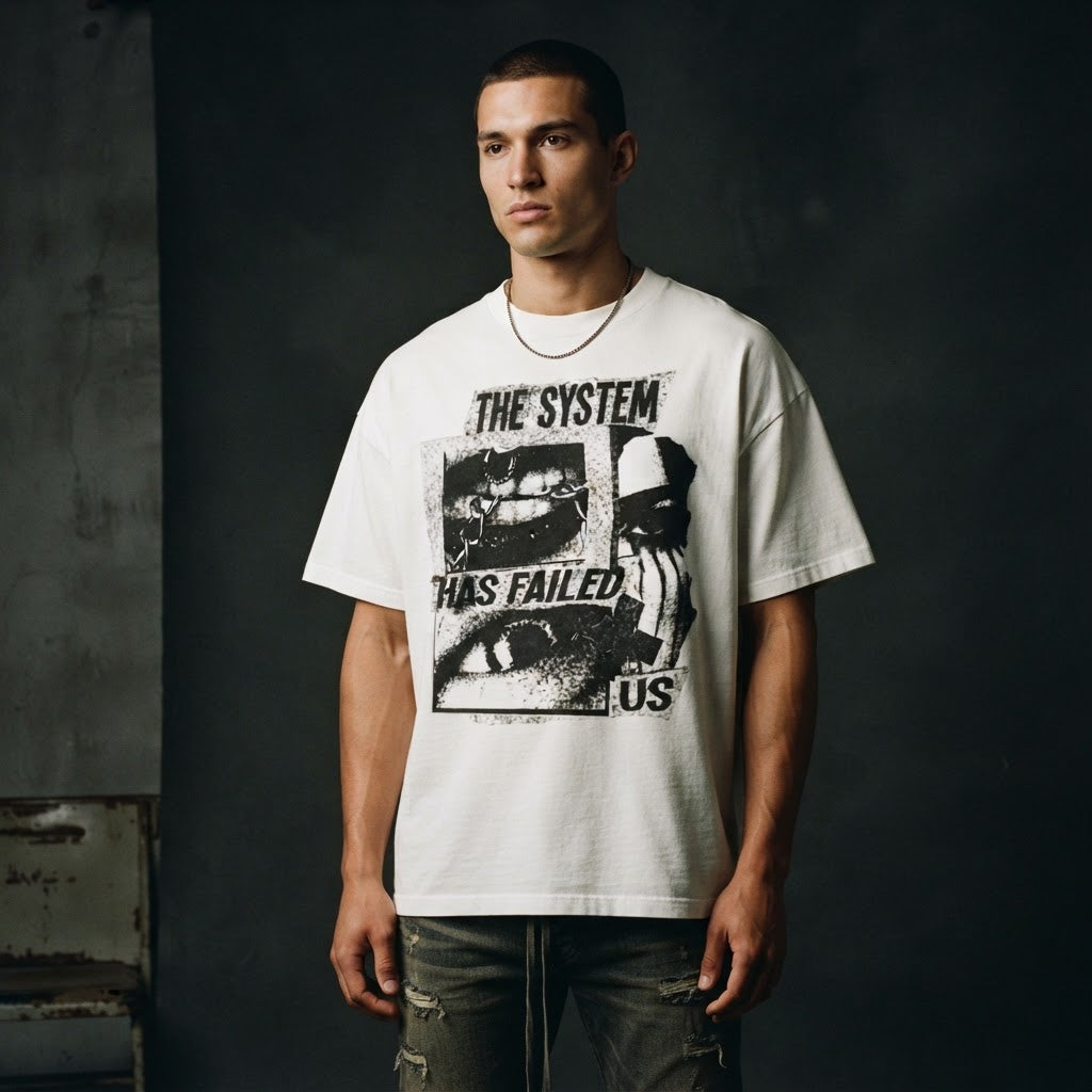 The System Has Failed Us Grunge Tee worn by model
