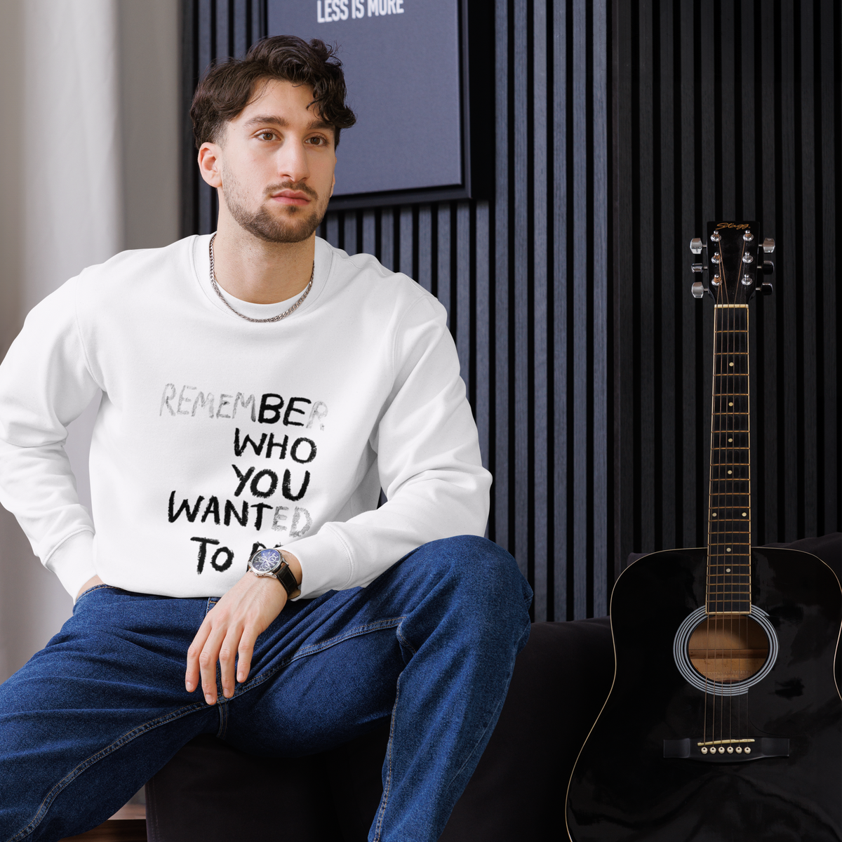 Remember Who You Wanted To Be Eco Sweatshirt flat lay