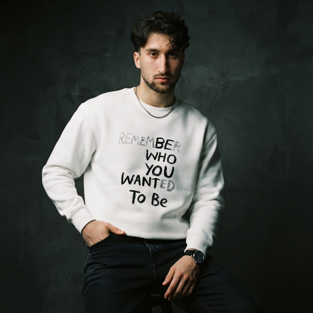 Remember Who You Wanted To Be Eco Sweatshirt worn by model