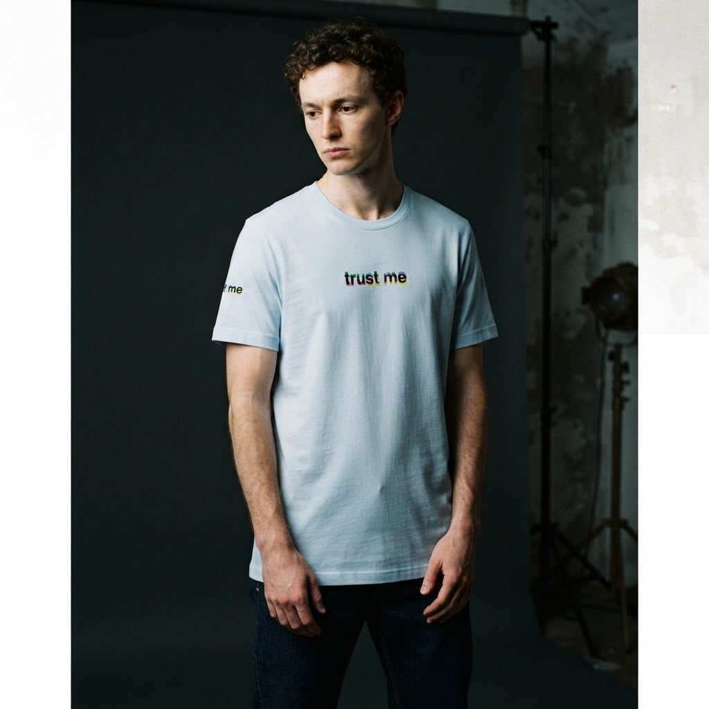 Trust Me Minimal Statement Tee worn by model