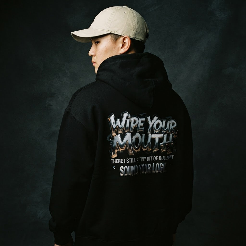 Wipe Your Mouth Graffiti Hoodie worn by model