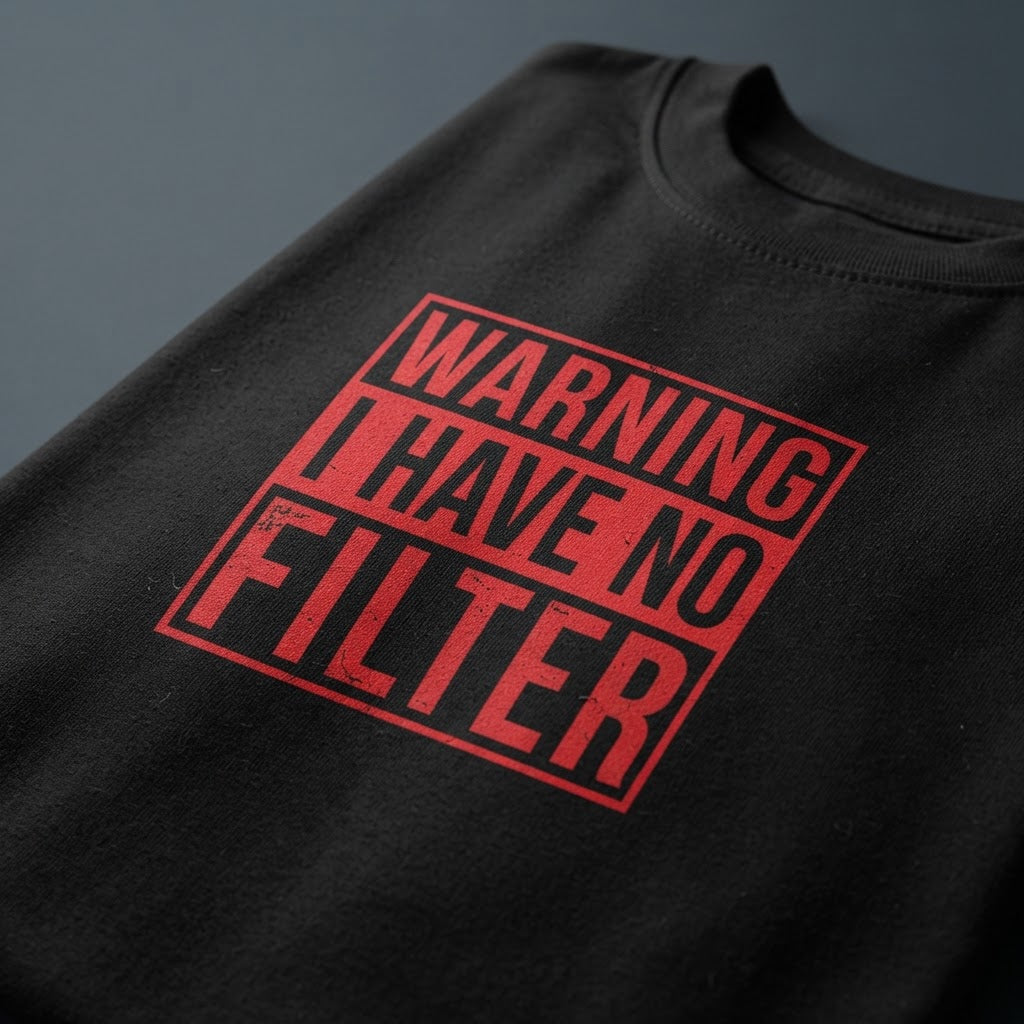 Warning: I Have No Filter Tee print detail