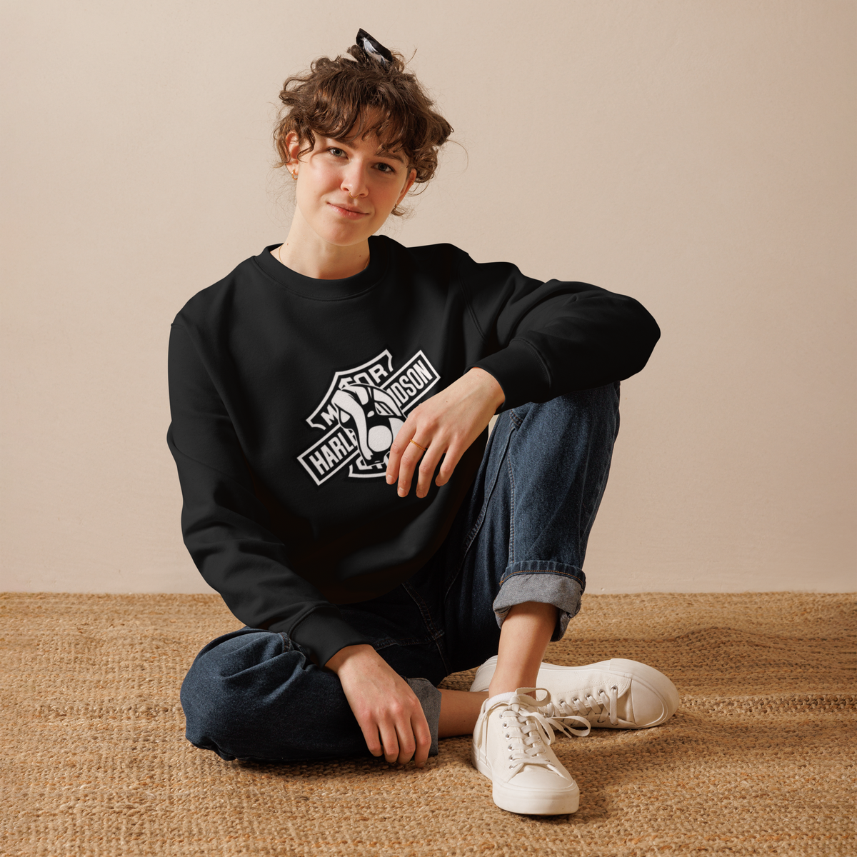 Ride Free Motorcycle Badge Eco Sweatshirt flat lay