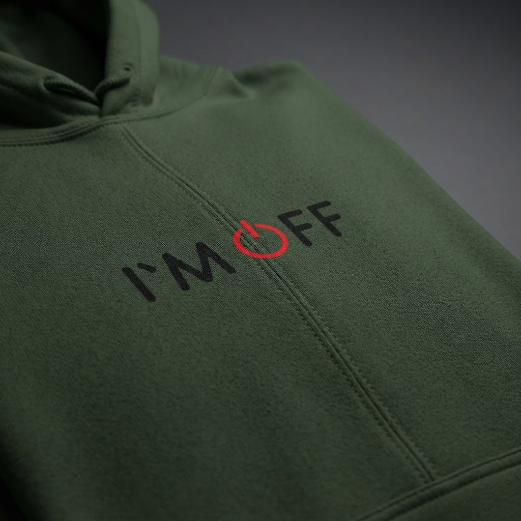 I'm Off Power Button Hoodie print detail