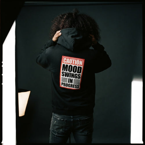 Caution: Mood Swings In Progress Hoodie worn by model